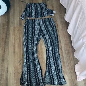 Black and White Striped Jumpsuit with Flared Legs